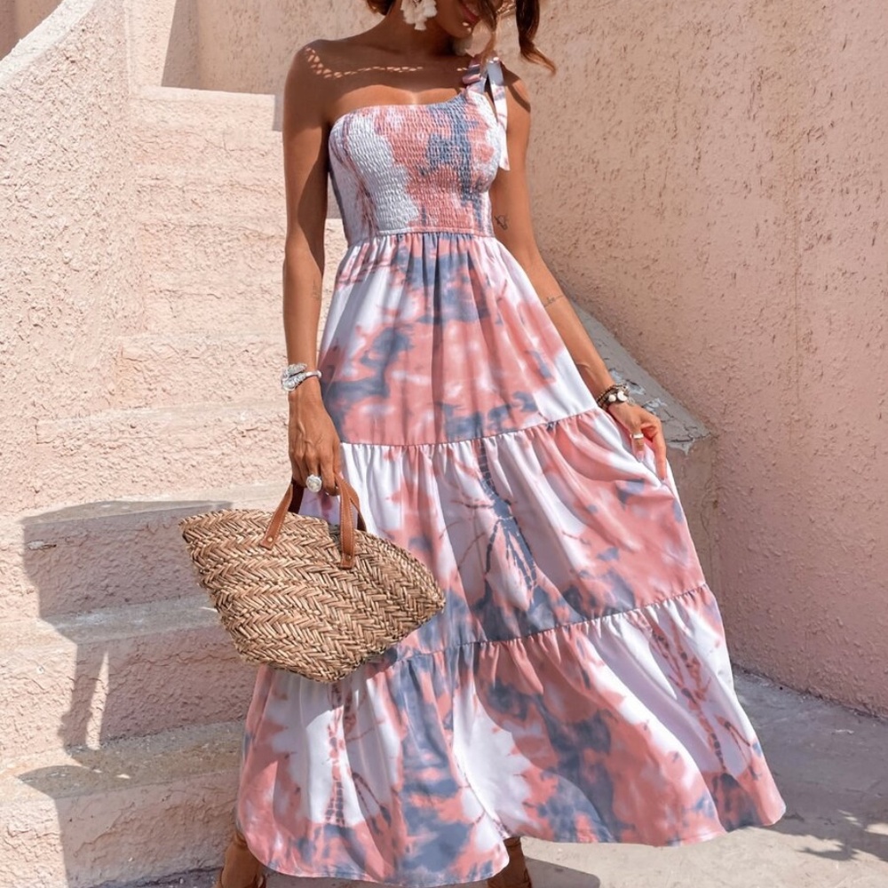 Boho Tie Dye One Shoulder Maxi Dress - Picture 2 of 5
